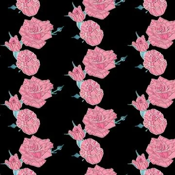 Floral pattern with red roses on a black background Stock Illustration