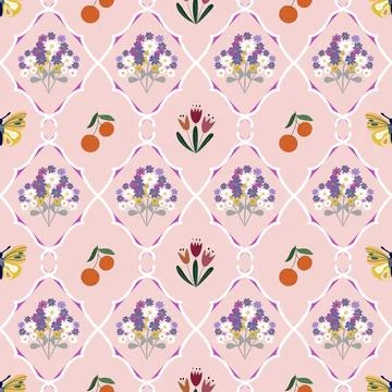 Floral pattern seamless ,Orange fruit flower seamless pattern ,aesthetic Stock Illustration