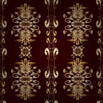 Floral pattern. Seamless vector background. Golden elements on brown, yellow and Stock Illustration