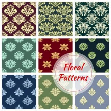 Floral pattern set, flowery Damask vector ornament 스톡 일러스트