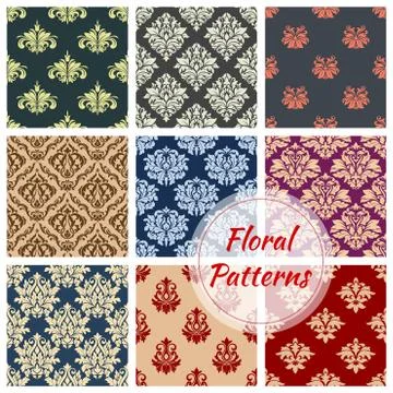 Floral pattern set, flowery vector damask ornament 스톡 일러스트