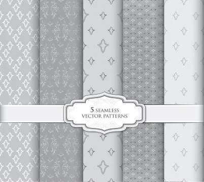 Floral pattern set. Geometric fabric seamless textures and frame decor Stock Illustration
