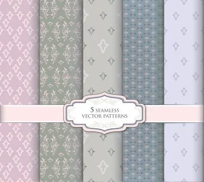 Floral pattern set. Geometric fabric seamless textures and frame decor 스톡 일러스트