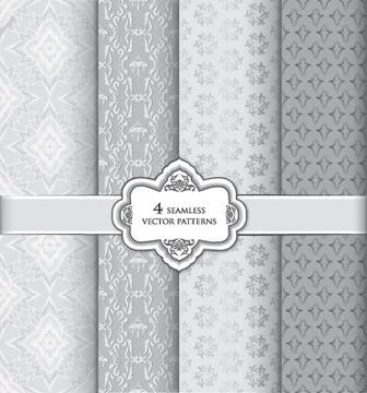 Floral pattern set. Geometric fabric seamless textures and frame decor Stock Illustration