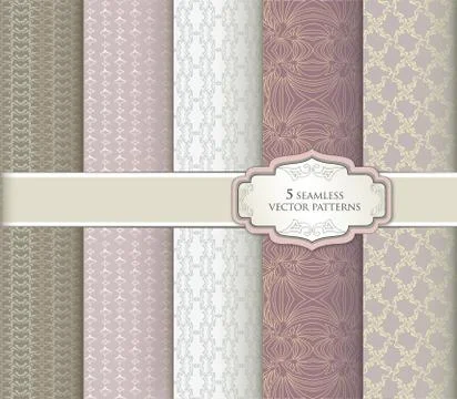 Floral pattern set. Geometric fabric seamless textures and frame decor Stock Illustration
