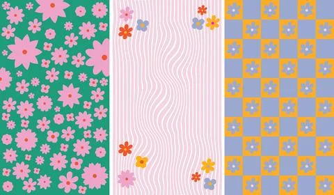 Floral Pattern Set, Retro &amp; Aesthetic Botanical Designs Illustrazione stock