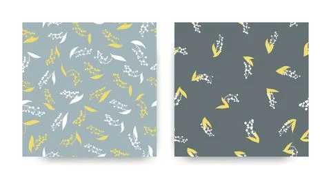 Floral Pattern Set. Seamless Lili Valley Fabric Design. Elegant Flower Stock Illustration