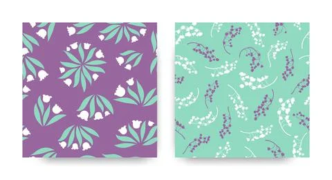Floral Pattern Set. Seamless Lili of the Valley Textile Print. Elegant Blossom Stock Illustration
