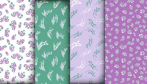 Floral Pattern Set. Seamless Lili Valley Textile Print. Fresh Blossom Stock Illustration