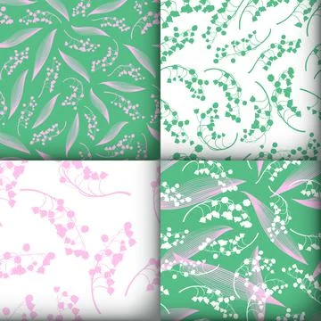 Floral Pattern Set. Seamless Lili Valley Texture. Summer Flower Decoration. Stock Illustration