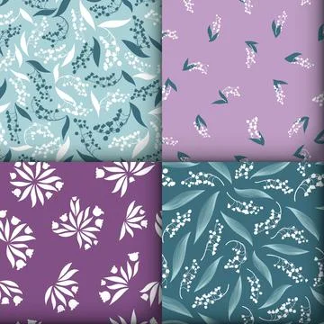 Floral Pattern Set. Seamless Lili of the Valley Texture. Fresh Blossom Stock Illustration