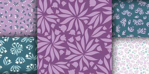 Floral Pattern Set. Seamless Lili of the Valley Fabric Design. Summer Botanical Stock Illustration