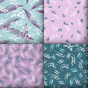 Floral Pattern Set. Seamless Lili of the Valley Fabric Design. Fresh Flower Stock Illustration