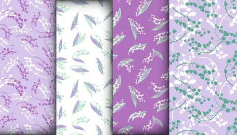 Floral Pattern Set. Seamless Lily Bell Texture. Vintage Flower Decoration. Illustrazione stock