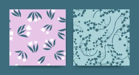 Floral Pattern Set. Seamless Lily Bell Texture. Fresh Blossom Invitation. Stock Illustration