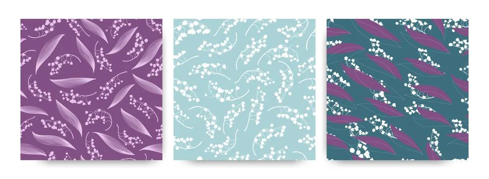 Floral Pattern Set. Seamless Lily of the Valley Texture. Vintage Botanical Stock Illustration