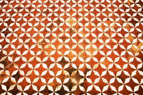 Floral pattern shape of white marble and red sand stone ; Taj Mahal ; Agra... 스톡 사진