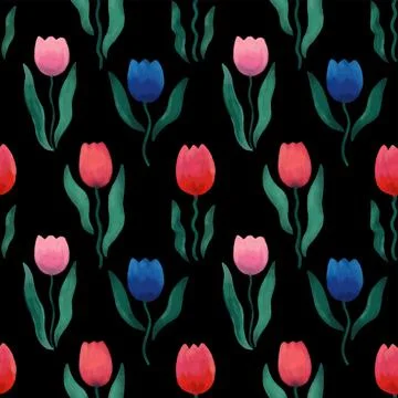 Floral pattern with spring flowers tulips. Hand drawn illustration Stock Illustration