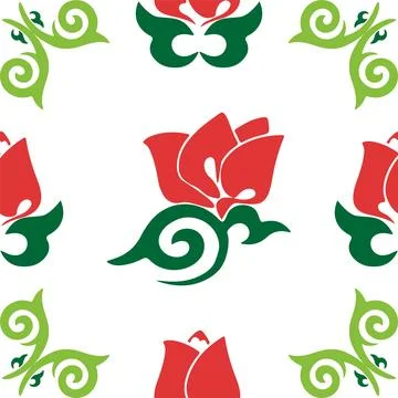 Floral pattern Tatar Native Ornamental border with tulips. Culture of the Tat Stock Illustration