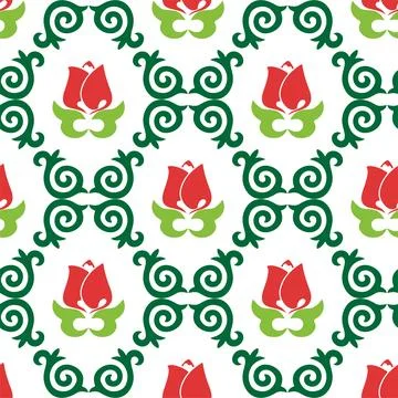 Floral pattern Tatar Native Ornamental border with tulips. Culture of the T.. Stock Illustration