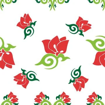 Floral pattern Tatar Native Ornamental border with tulips. Culture of the T.. Stock Illustration
