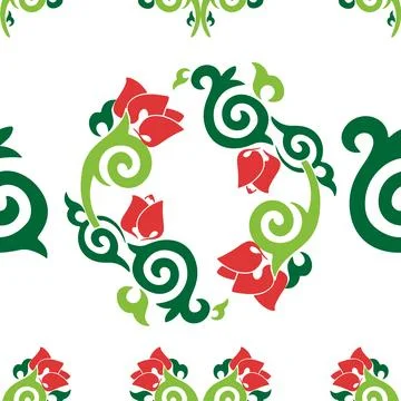 Floral pattern Tatar Native Ornamental border with tulips. Culture of the T.. Stock Illustration