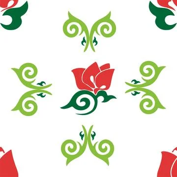 Floral pattern Tatar Native Ornamental border with tulips. Culture of the T.. 库存插图