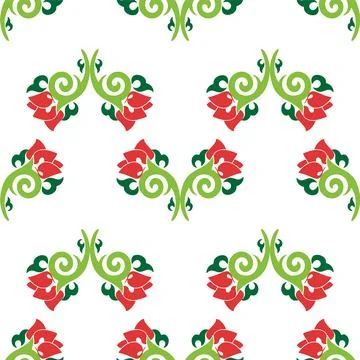 Floral pattern Tatar Native Ornamental border with tulips. Culture of the T.. 库存插图