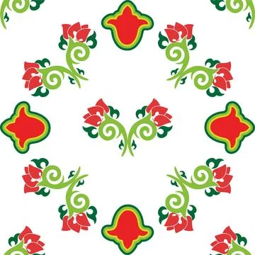 Floral pattern Tatar Native Ornamental border with tulips. Culture of the T.. Stock Illustration