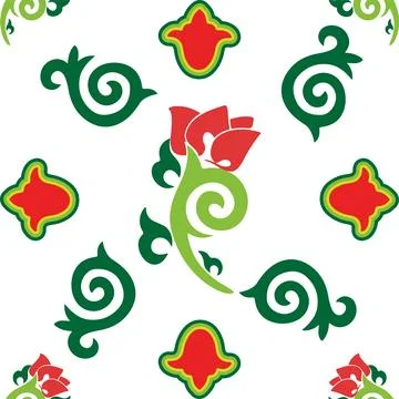 Floral pattern Tatar Native Ornamental border with tulips. Culture of the T.. Stock Illustration