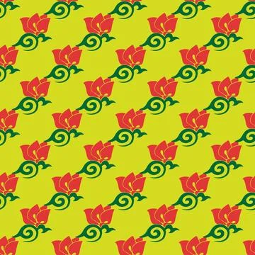 Floral pattern Tatar Native Ornamental border with tulips. Culture of the Tat 스톡 일러스트