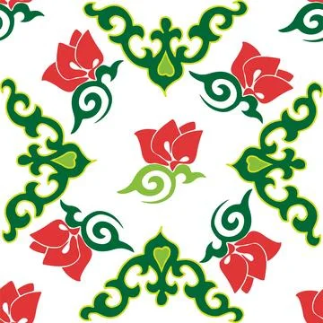 Floral pattern Tatar Native Ornamental border with tulips. Culture of the Tat Stock Illustration