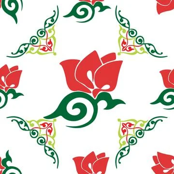 Floral pattern Tatar Native Ornamental border with tulips. Culture of the Tat Stock Illustration