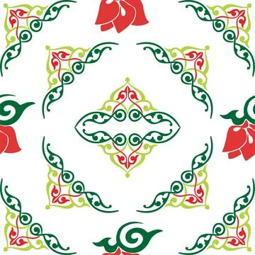 Floral pattern Tatar Native Ornamental border with tulips. Culture of the Tat Stock Illustration