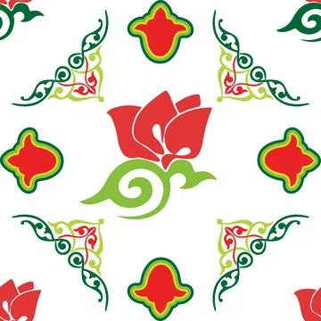 Floral pattern Tatar Native Ornamental border with tulips. Culture of the Tat Stock Illustration