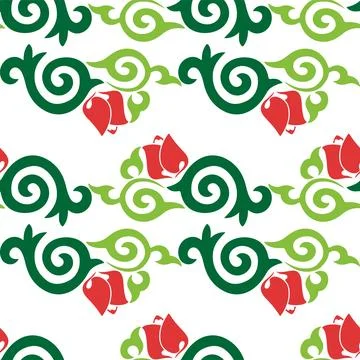 Floral pattern Tatar Native Ornamental border with tulips. Culture of the Tat Stock Illustration