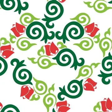 Floral pattern Tatar Native Ornamental border with tulips. Culture of the Tat Stock Illustration