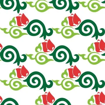 Floral pattern Tatar Native Ornamental border with tulips. Culture of the Tat Stock Illustration