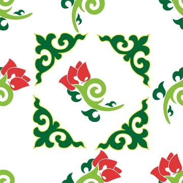 Floral pattern Tatar Native Ornamental border with tulips. Culture of the Tat Stock Illustration