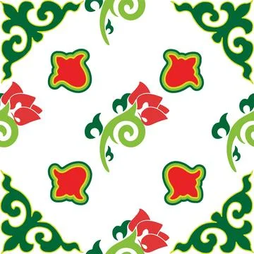 Floral pattern Tatar Native Ornamental border with tulips. Culture of the Tat Stock Illustration