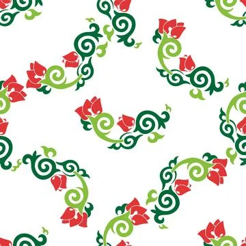 Floral pattern Tatar Native Ornamental border with tulips. Culture of the Tat Stock Illustration