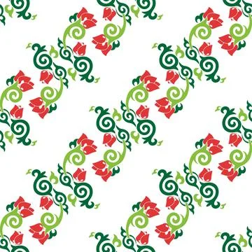 Floral pattern Tatar Native Ornamental border with tulips. Culture of the Tat 스톡 일러스트