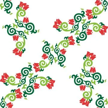 Floral pattern Tatar Native Ornamental border with tulips. Culture of the Tat 스톡 일러스트