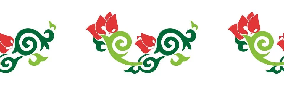 Floral pattern Tatar Native Ornamental border with tulips. Culture of the T.. 库存插图