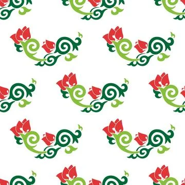 Floral pattern Tatar Native Ornamental border with tulips. Culture of the Tat Stock Illustration