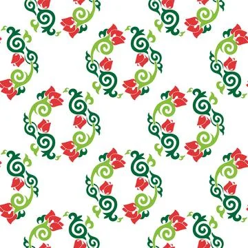 Floral pattern Tatar Native Ornamental border with tulips. Culture of the Tat Stock Illustration