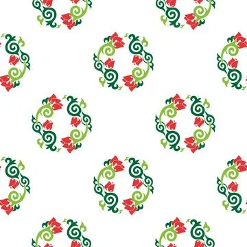 Floral pattern Tatar Native Ornamental border with tulips. Culture of the T.. Stock Illustration