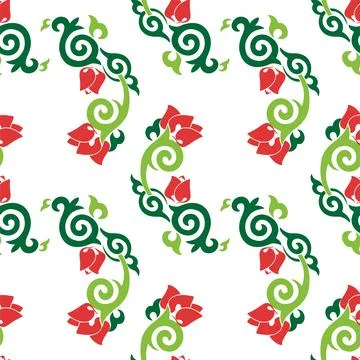 Floral pattern Tatar Native Ornamental border with tulips. Culture of the T.. Stock Illustration