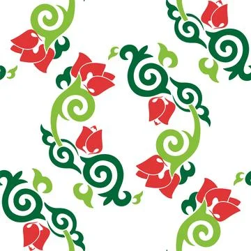 Floral pattern Tatar Native Ornamental border with tulips. Culture of the T.. Stock Illustration