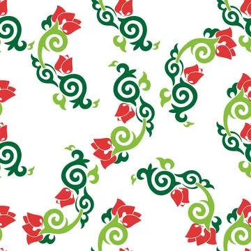 Floral pattern Tatar Native Ornamental border with tulips. Culture of the T.. Stock Illustration